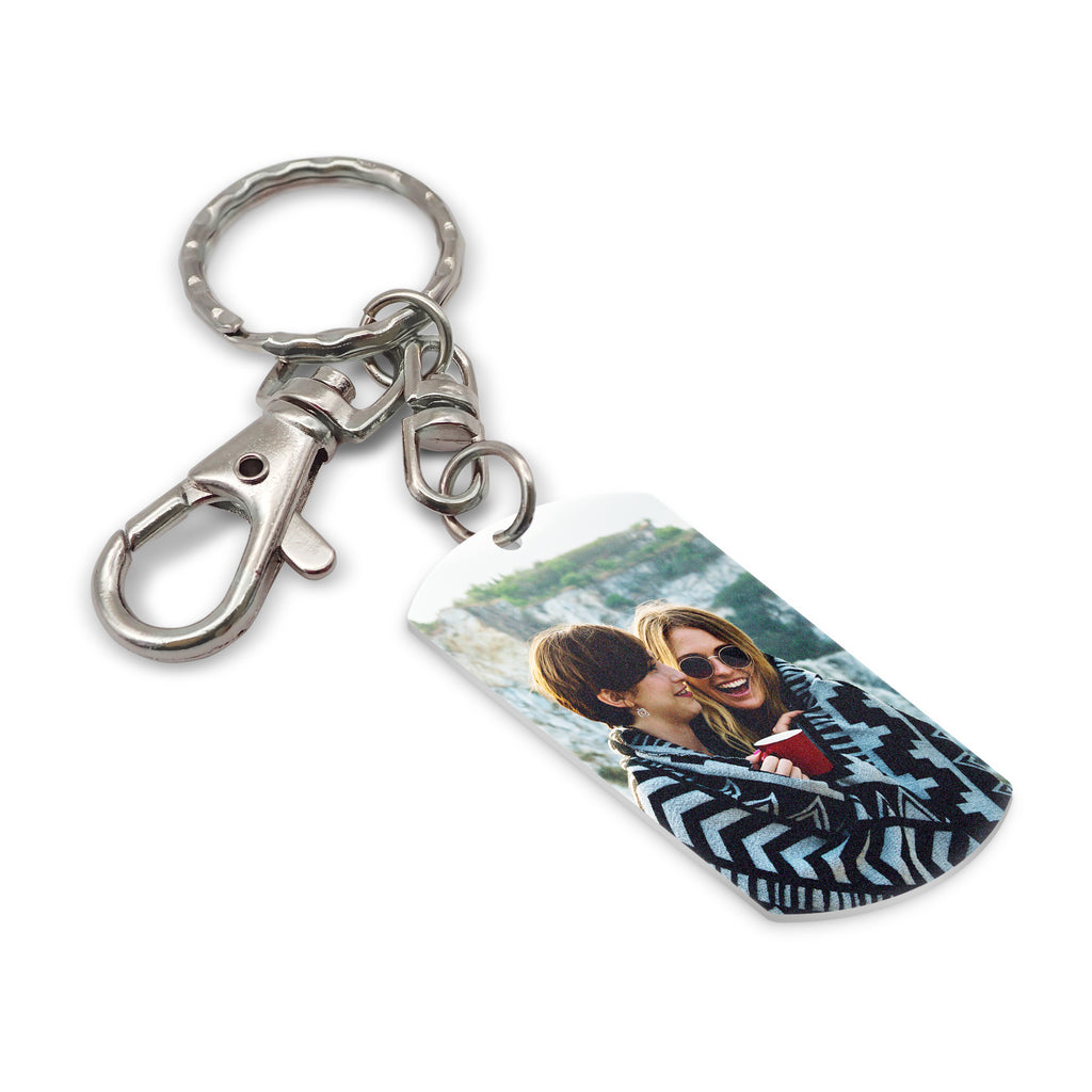 Custom Picture Key Chain, 1.8" x 2.9" Military Tag Shape Plate Size, Double Side with Glitter (KM74)