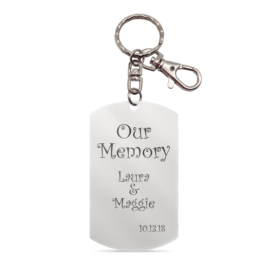 Custom Picture Key Chain, 1.2 x 2.0 Military Tag Shape Plate Size, Double Side with Glitter (KM50)