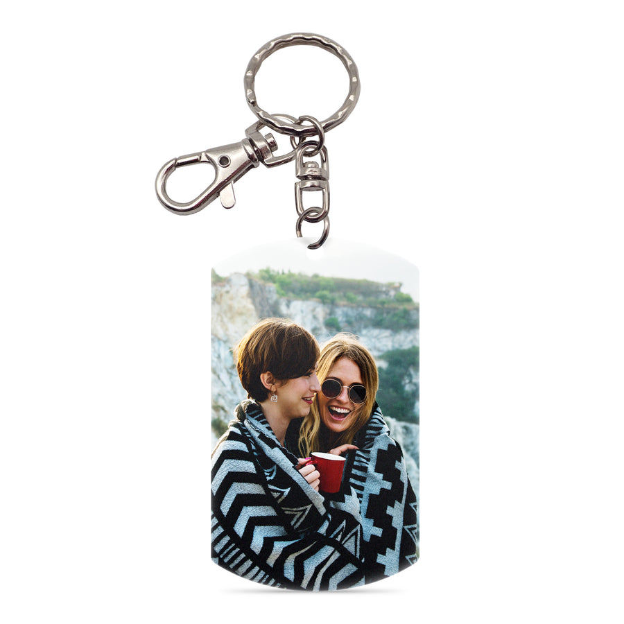 Custom Picture Key Chain, 1⅜" x 2⅜" Military Tag Shape Plate Size, Double Side with Glitter (KM60)